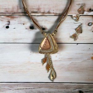 Necklace and Earring Set, Gold, Copper, Khaki, 4 Strand Brown, 20"-23"